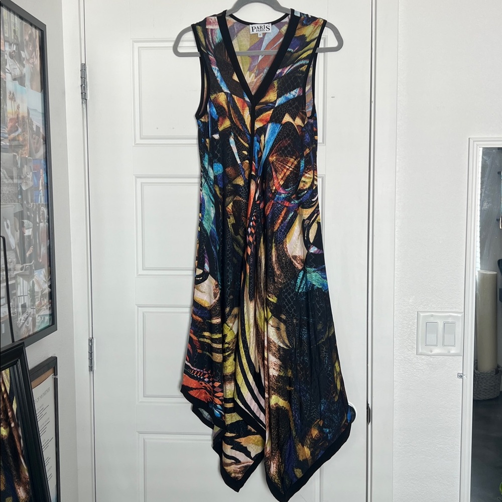 Vintage Multicolor Abstract V-Neck Dress